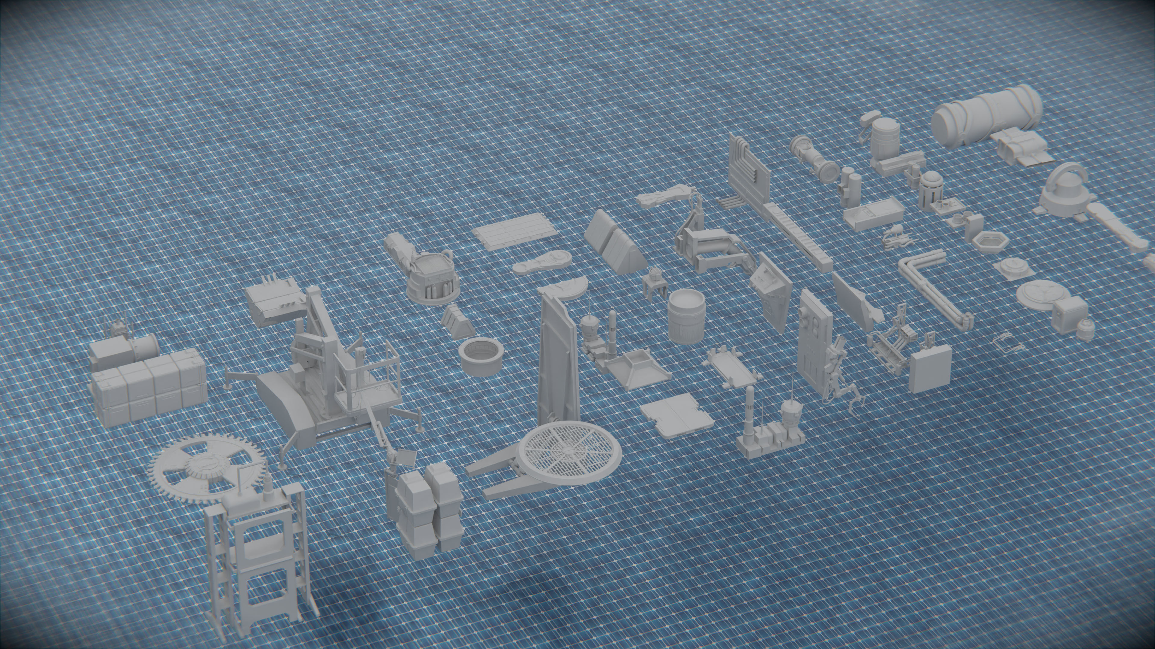 450 PART SCIFI KITBASH Low-poly 3D model_7