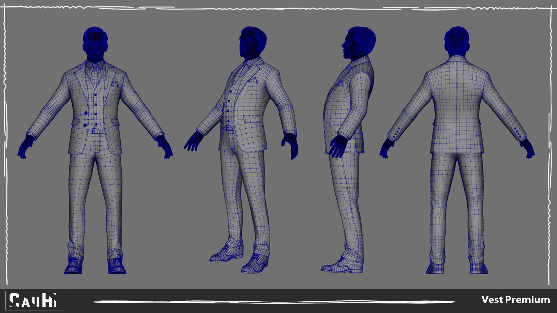 Men Pans with Shirt Blazer and Shoes Vest Premium Low-poly 3D model_10