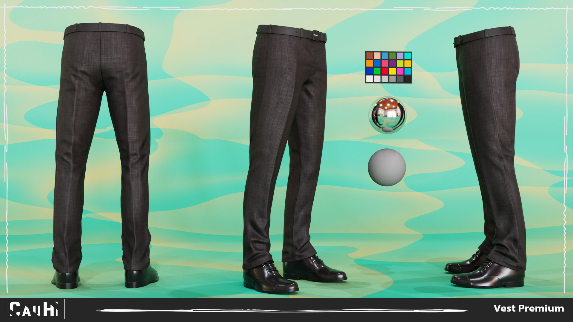 Men Pans with Shirt Blazer and Shoes Vest Premium Low-poly 3D model_6