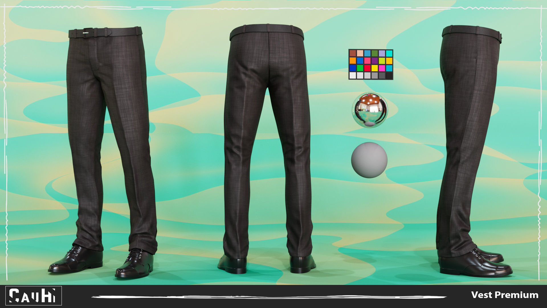 Men Pans with Shirt Blazer and Shoes Vest Premium Low-poly 3D model_8