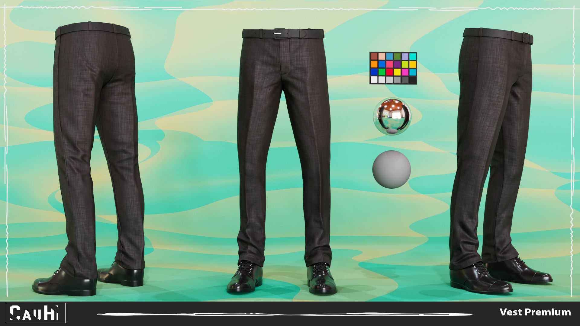 Men Pans with Shirt Blazer and Shoes Vest Premium Low-poly 3D model_7