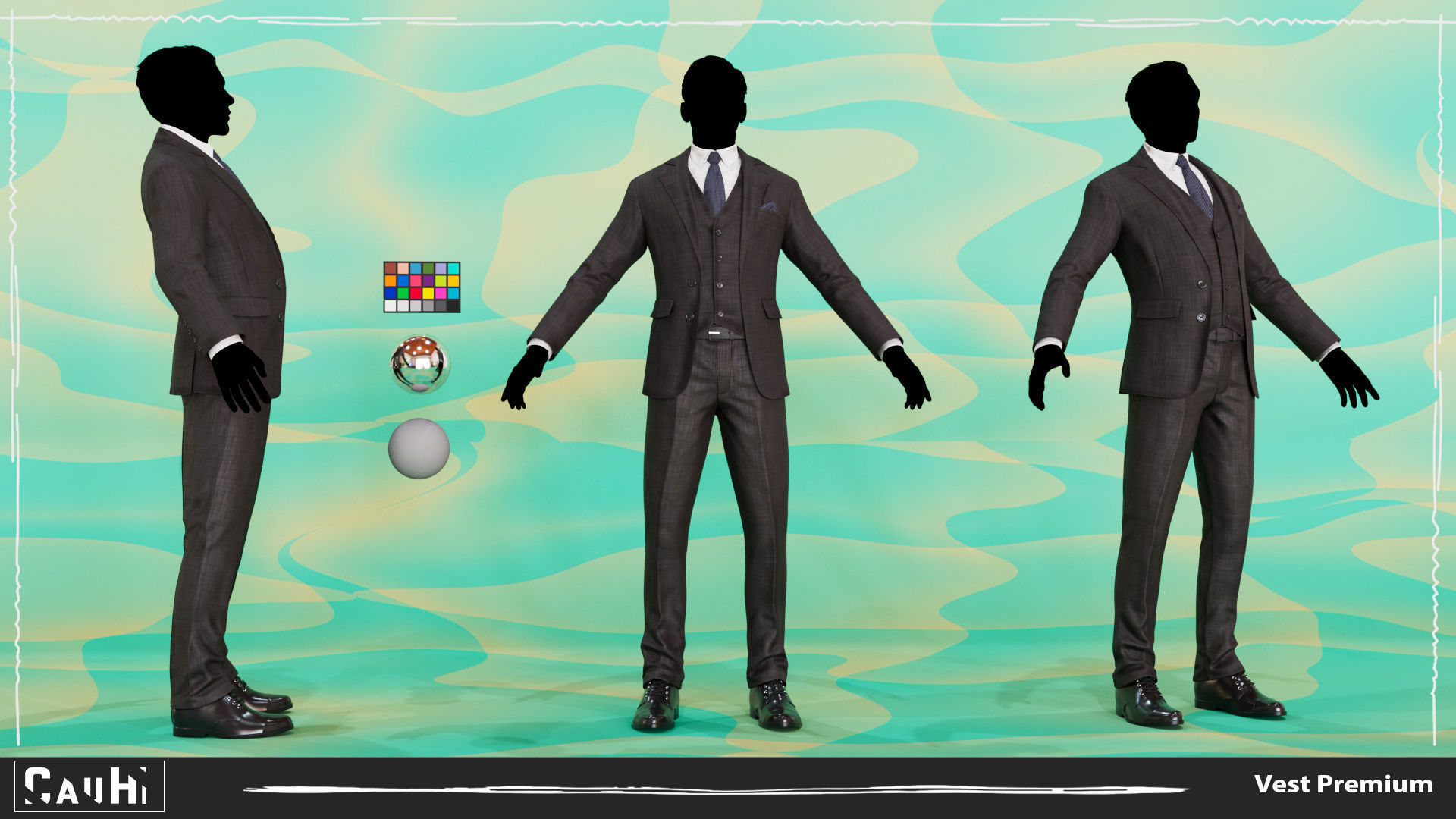 Men Pans with Shirt Blazer and Shoes Vest Premium Low-poly 3D model_3