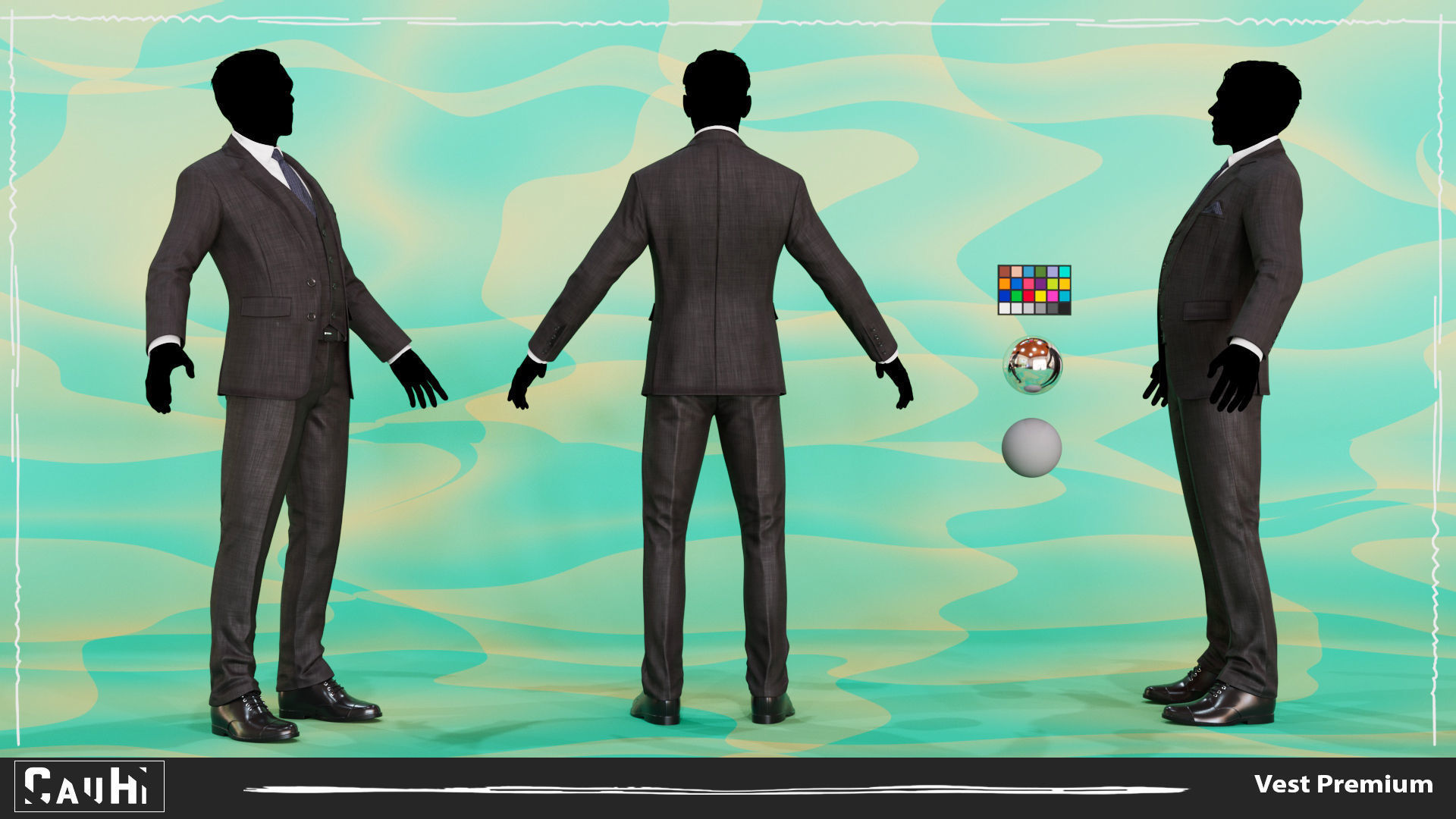 Men Pans with Shirt Blazer and Shoes Vest Premium Low-poly 3D model_5