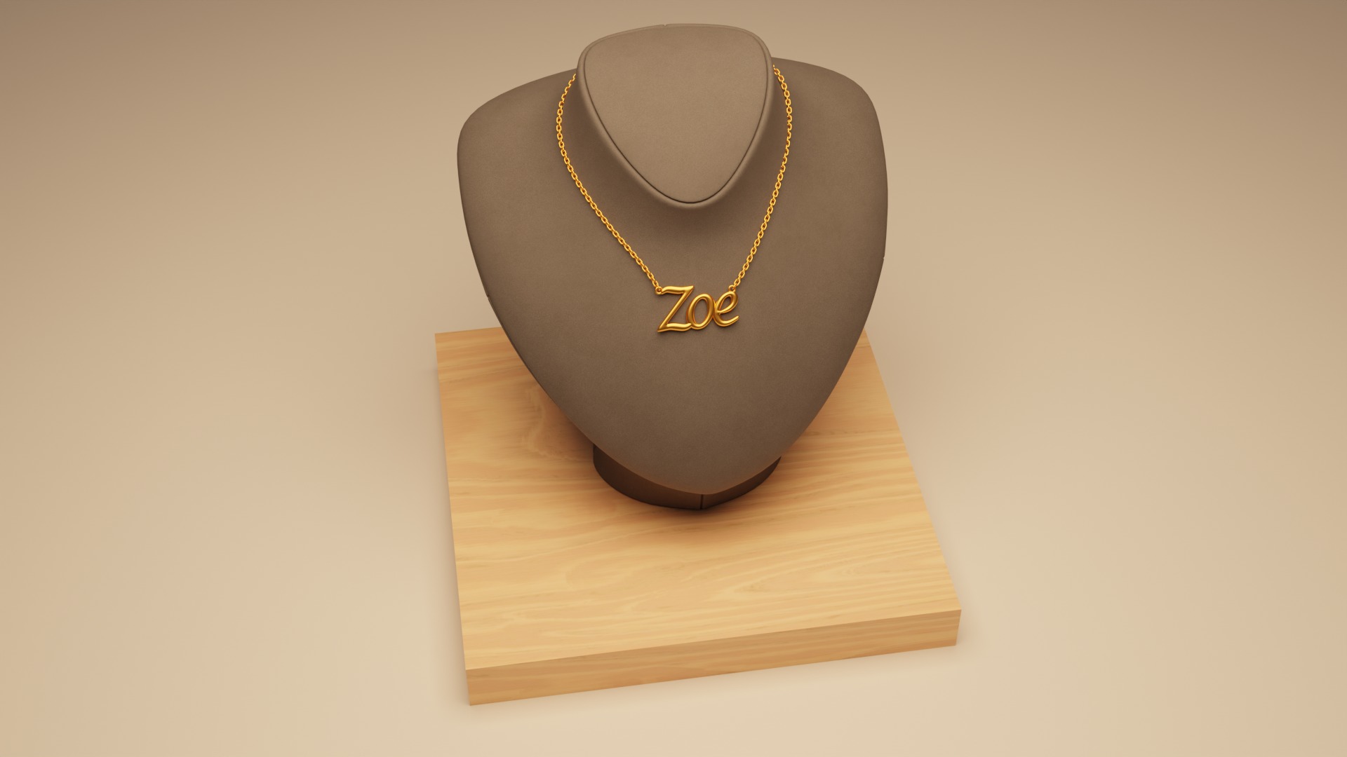 Zoe Name Golden Pendant 3D print model_2