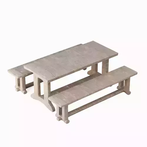 Medieval Wooden Table and Bench 03 Low-poly 3D model