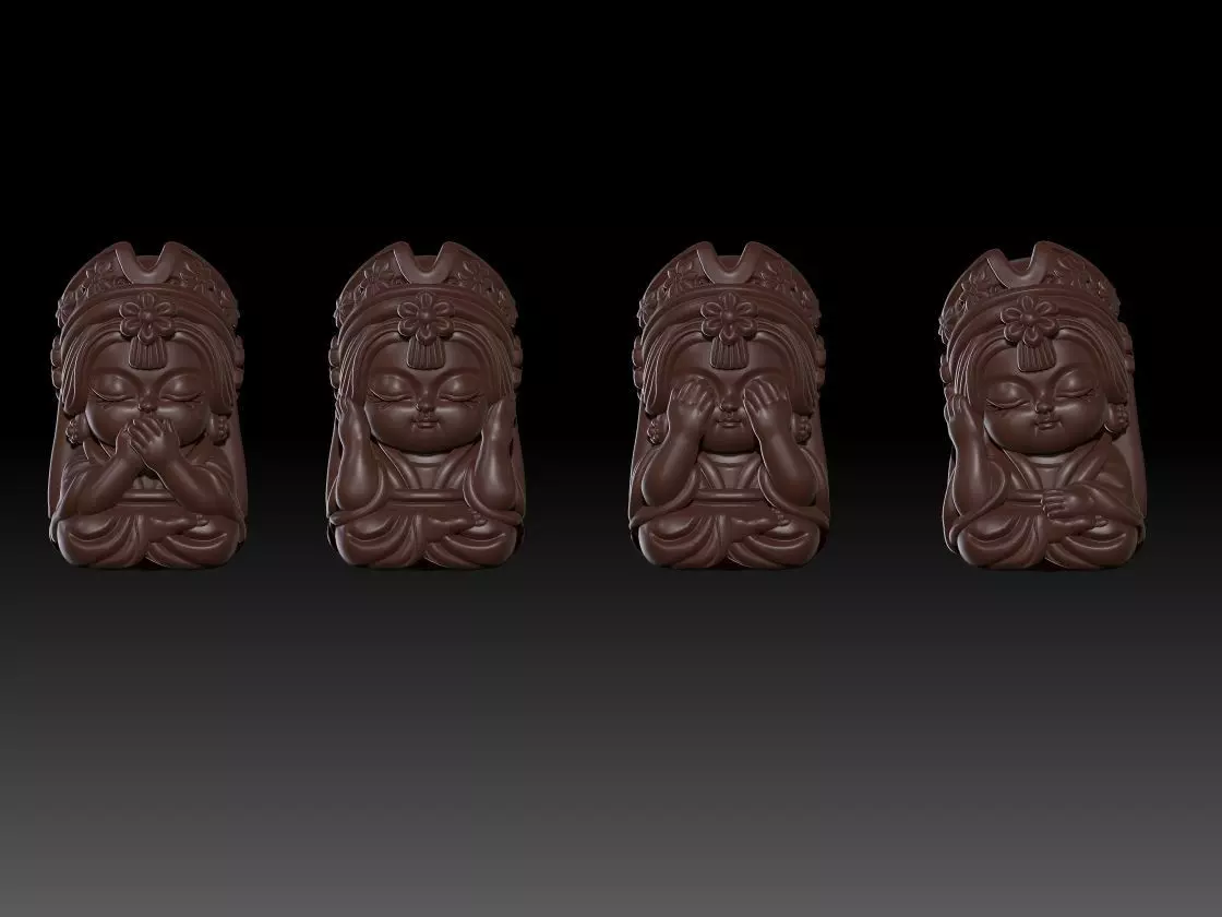 Set Chibi Chinese Buddha 3D print model_0