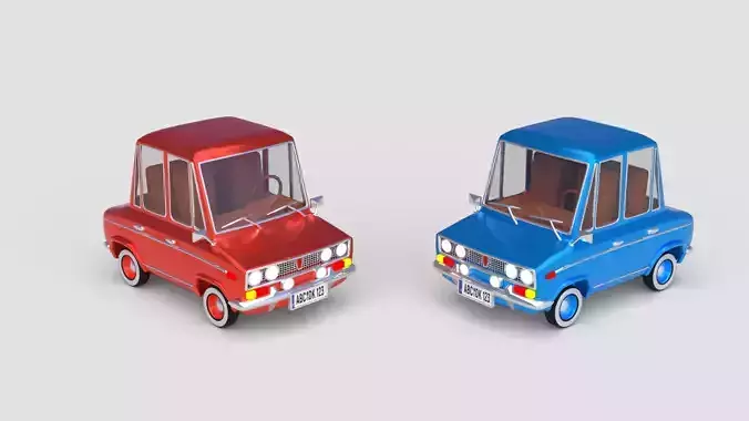 High and LowPoly Realistic Stylized Blue Cruiser car 