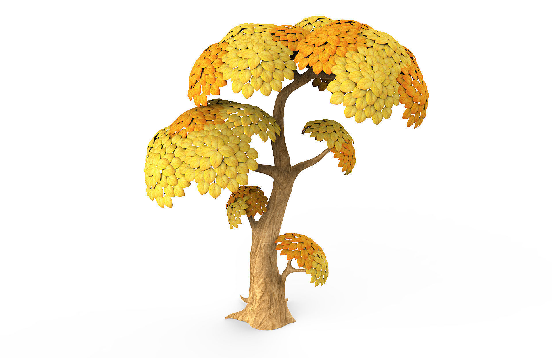 Cartoon Yellow Tree Low-poly 3D model_3