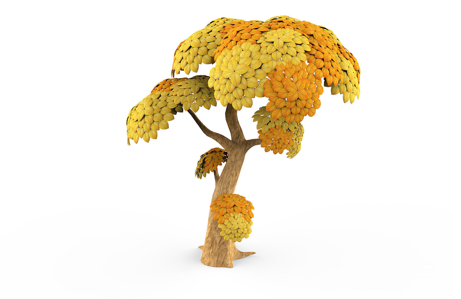 Cartoon Yellow Tree Low-poly 3D model_4