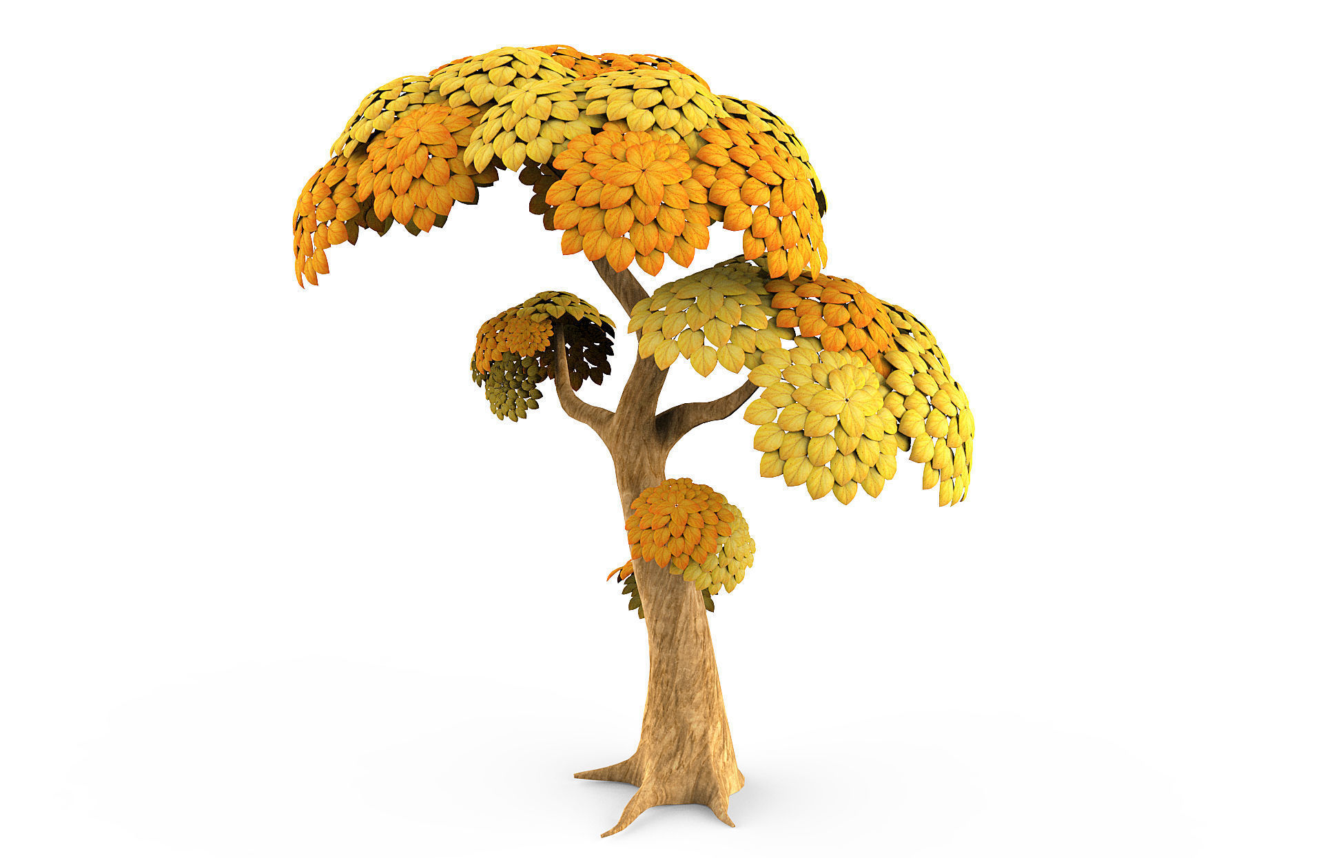 Cartoon Yellow Tree Low-poly 3D model_1