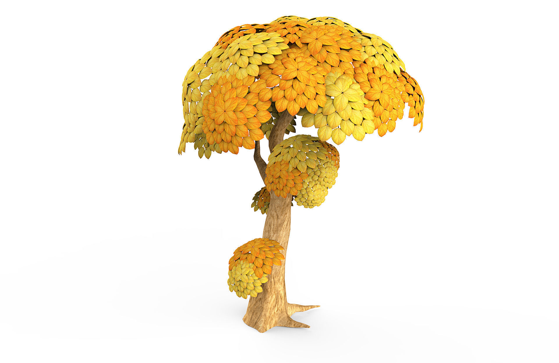 Cartoon Yellow Tree Low-poly 3D model_5