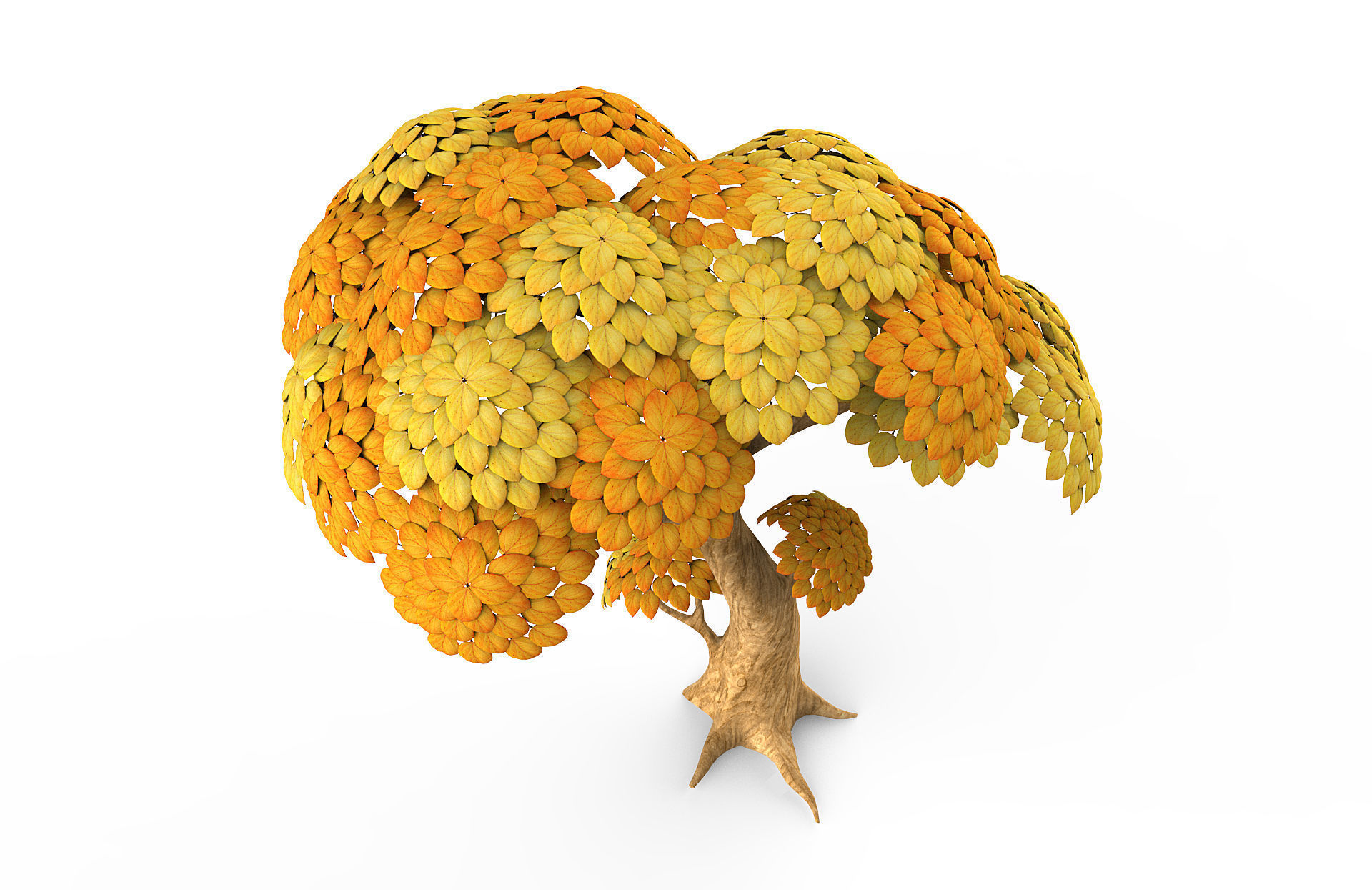 Cartoon Yellow Tree Low-poly 3D model_8