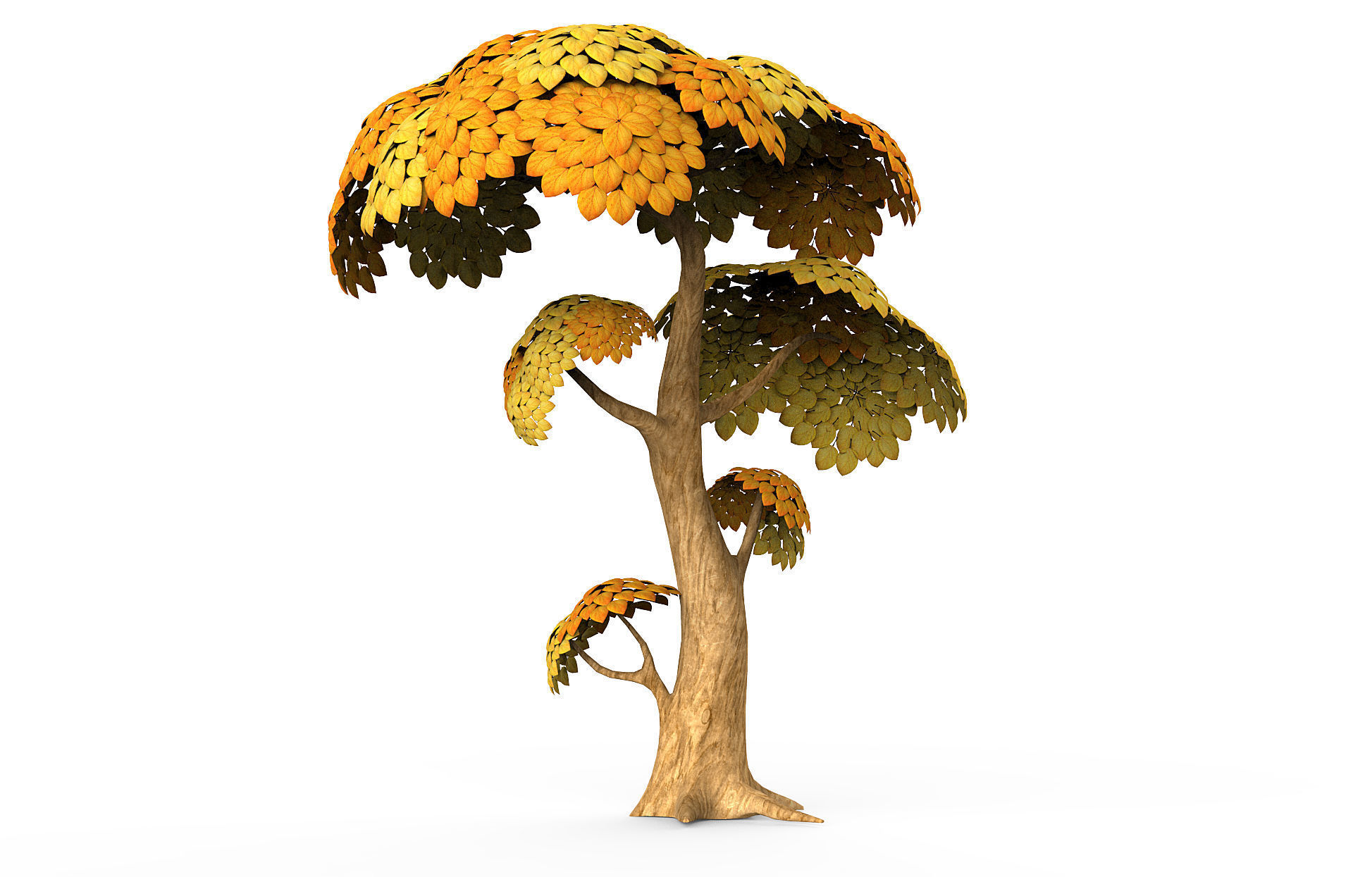 Cartoon Yellow Tree Low-poly 3D model_7