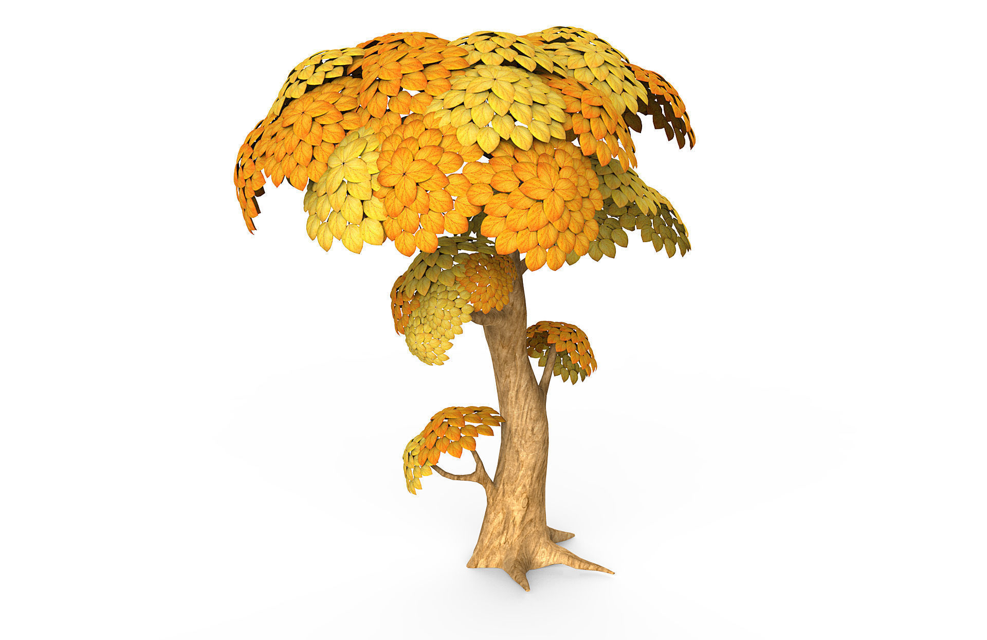 Cartoon Yellow Tree Low-poly 3D model_6