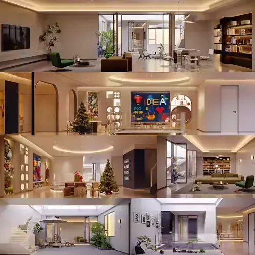 Modern villa living room  children recreation room  leisure yard