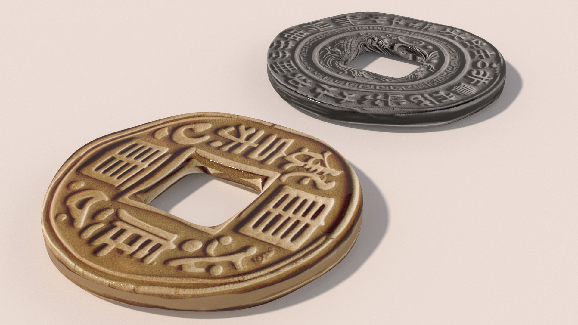 Ancient Chinese Coins Gold Silver 3D model_3