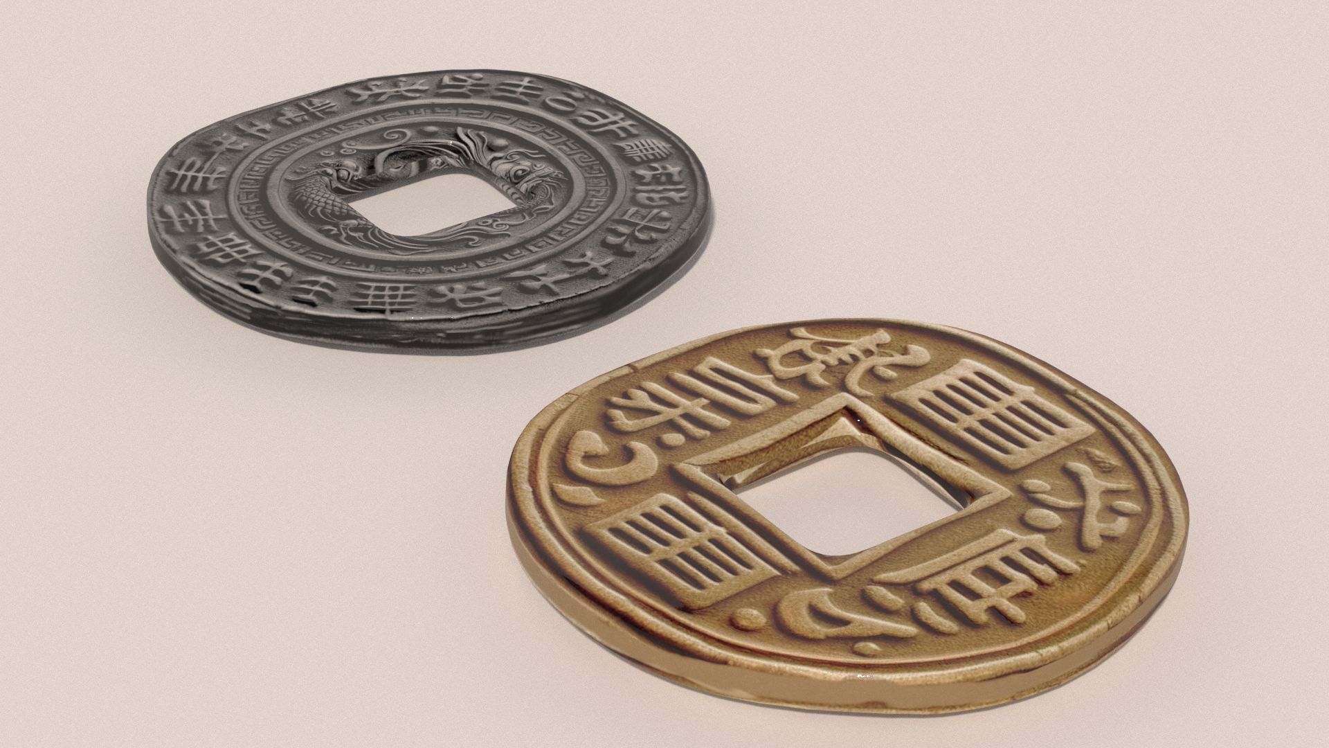 Ancient Chinese Coins Gold Silver 3D model_6