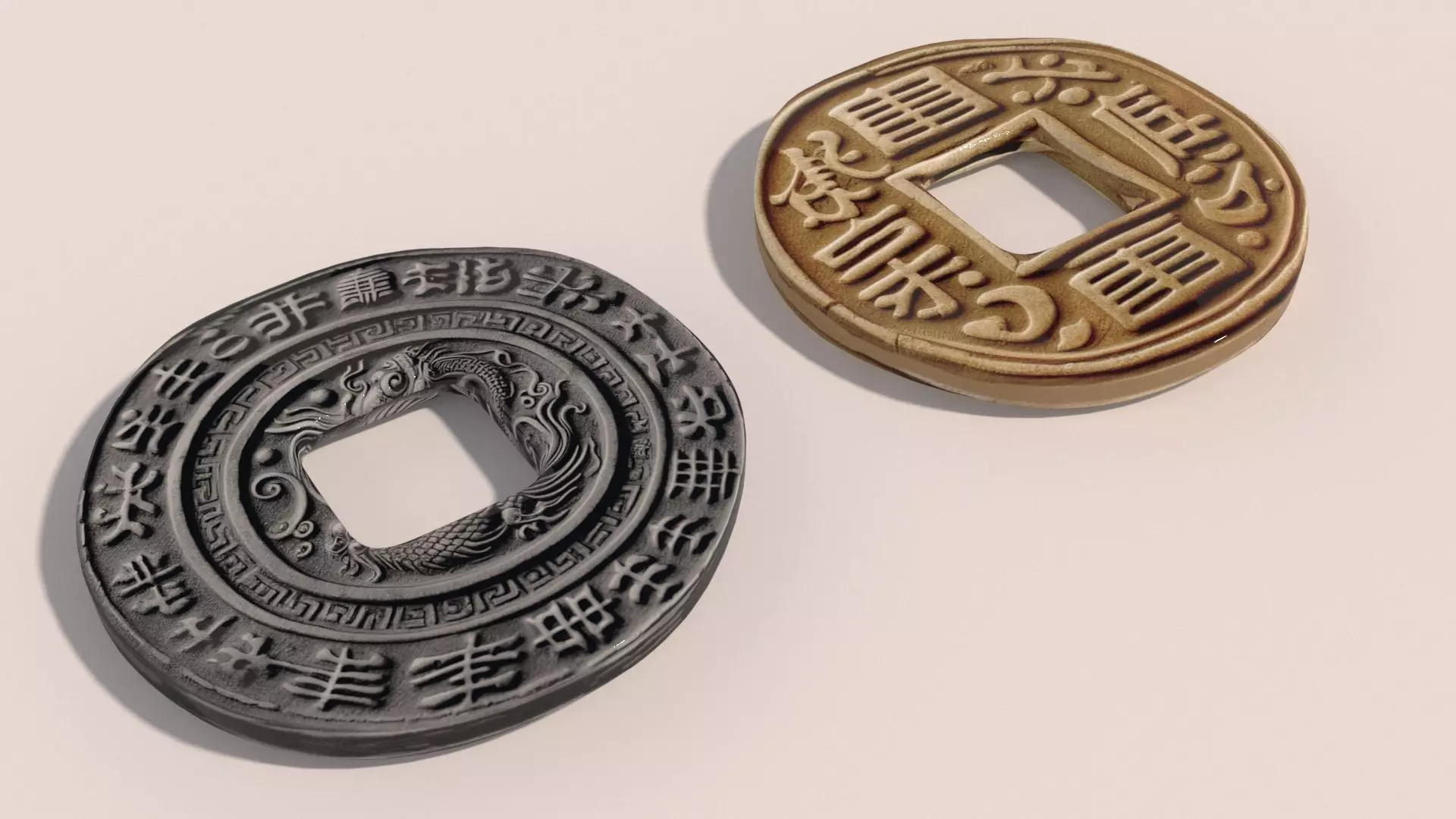 Ancient Chinese Coins Gold Silver 3D model_0