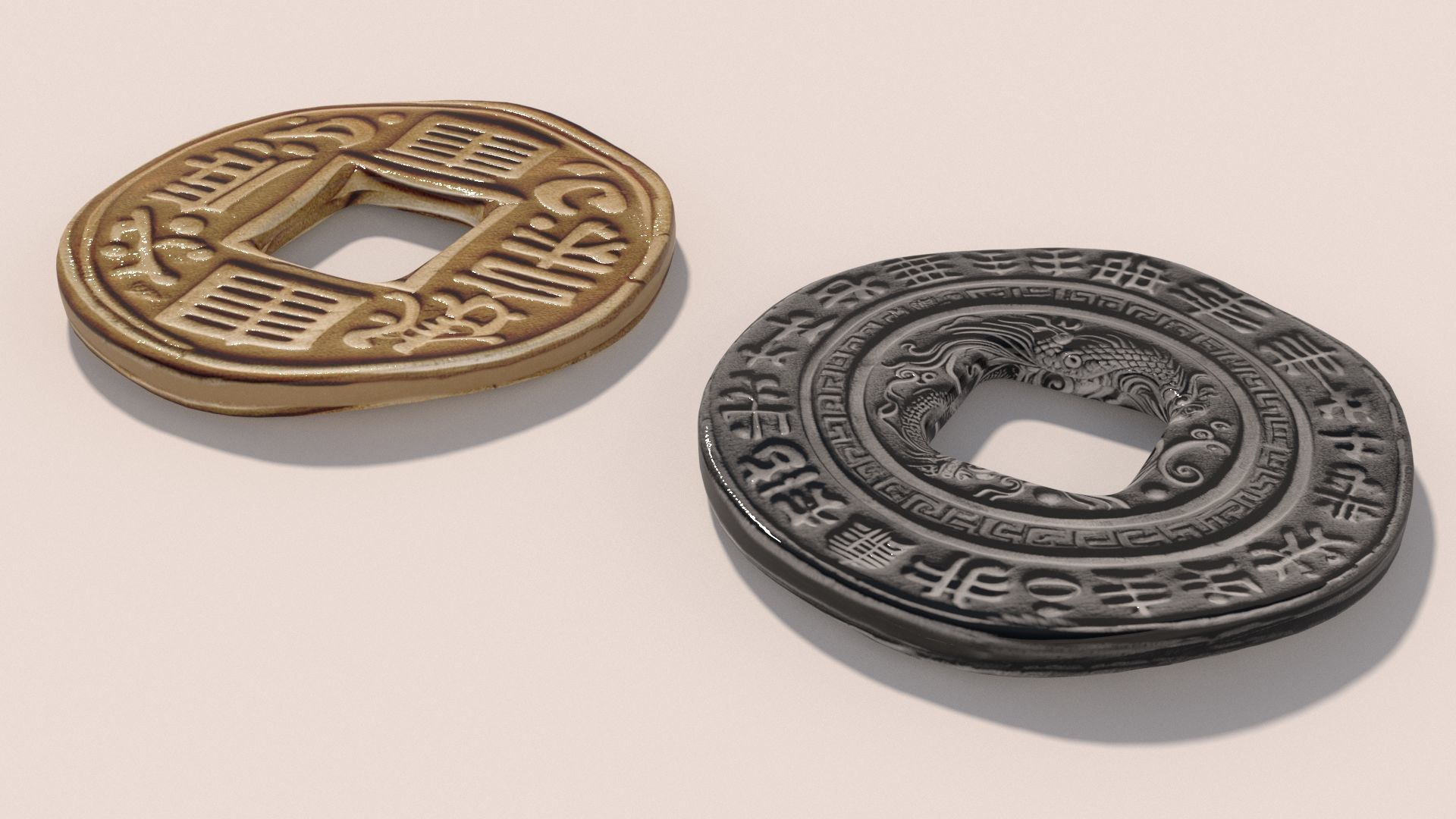 Ancient Chinese Coins Gold Silver 3D model_2
