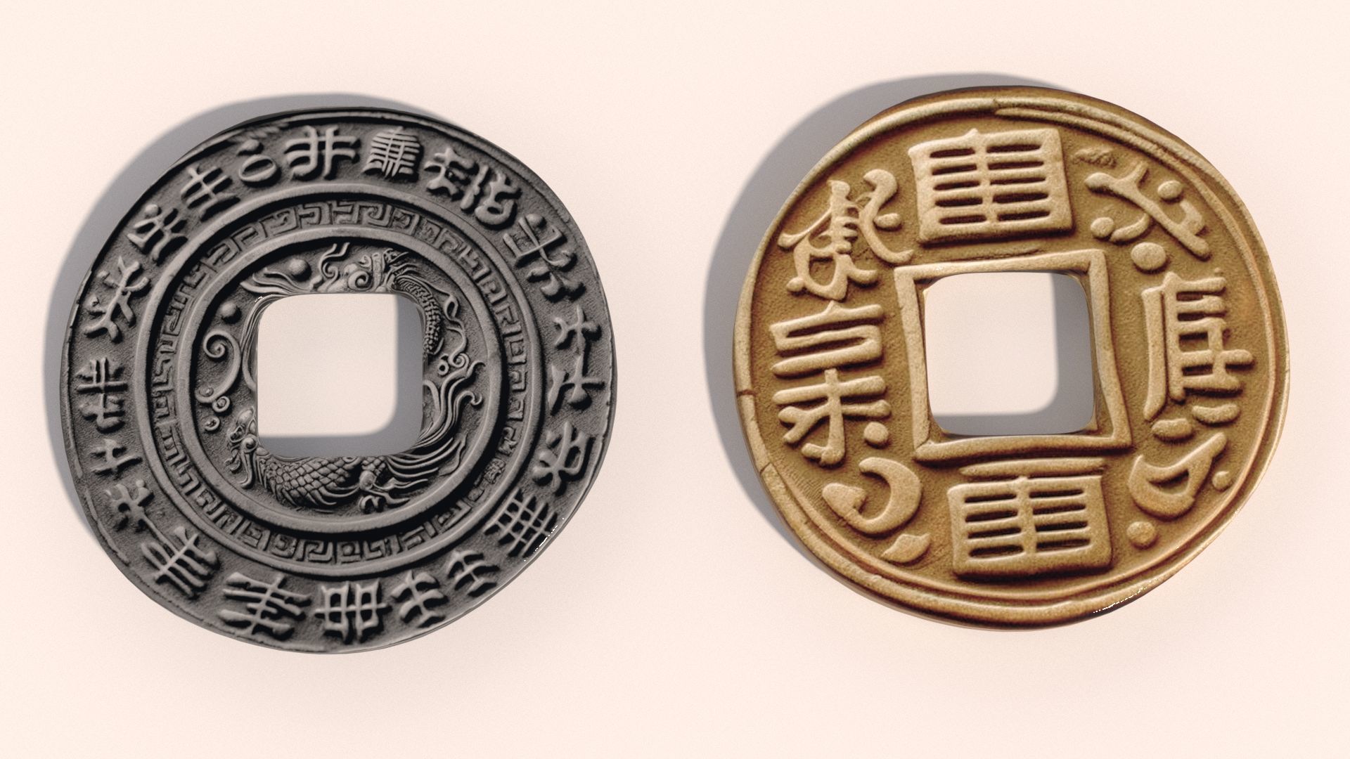 Ancient Chinese Coins Gold Silver 3D model_4