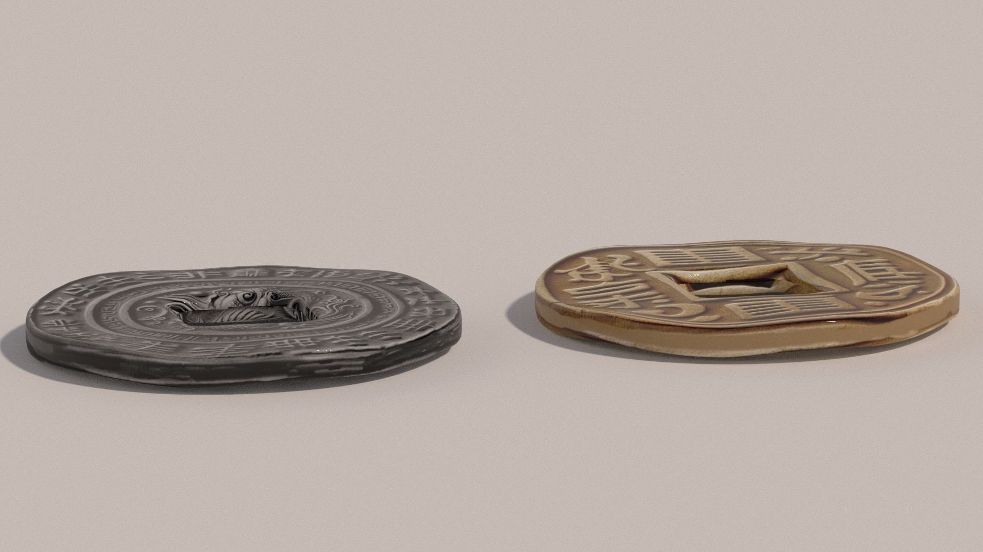 Ancient Chinese Coins Gold Silver 3D model_8
