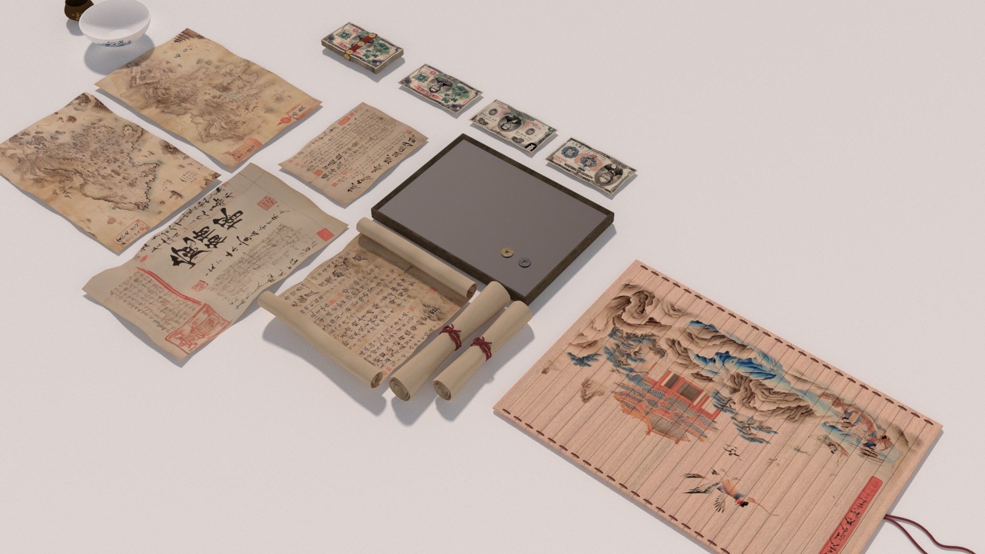 Chinese Museum Ancient Documents and Money 3D model_1