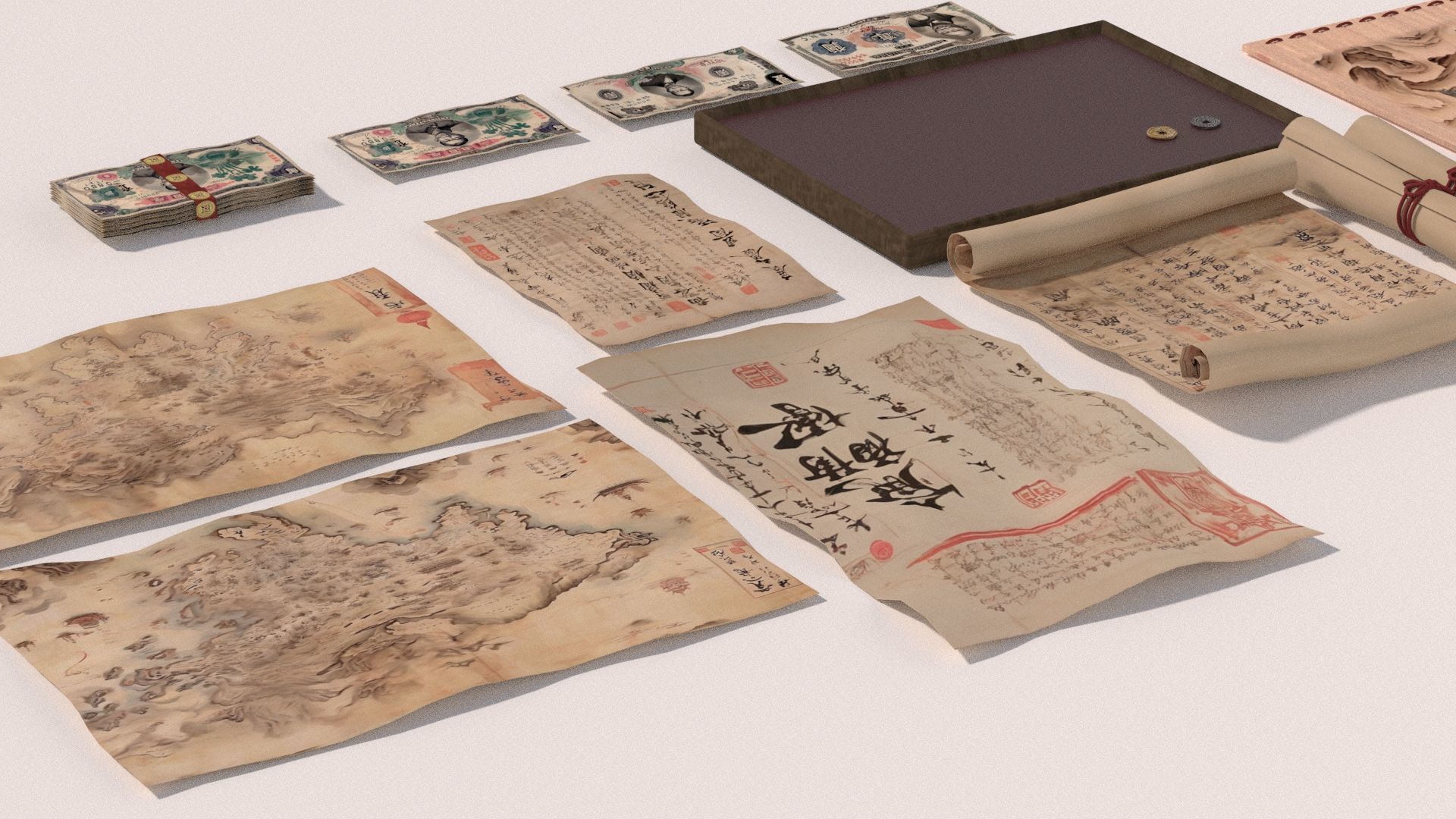 Chinese Museum Ancient Documents and Money 3D model_7