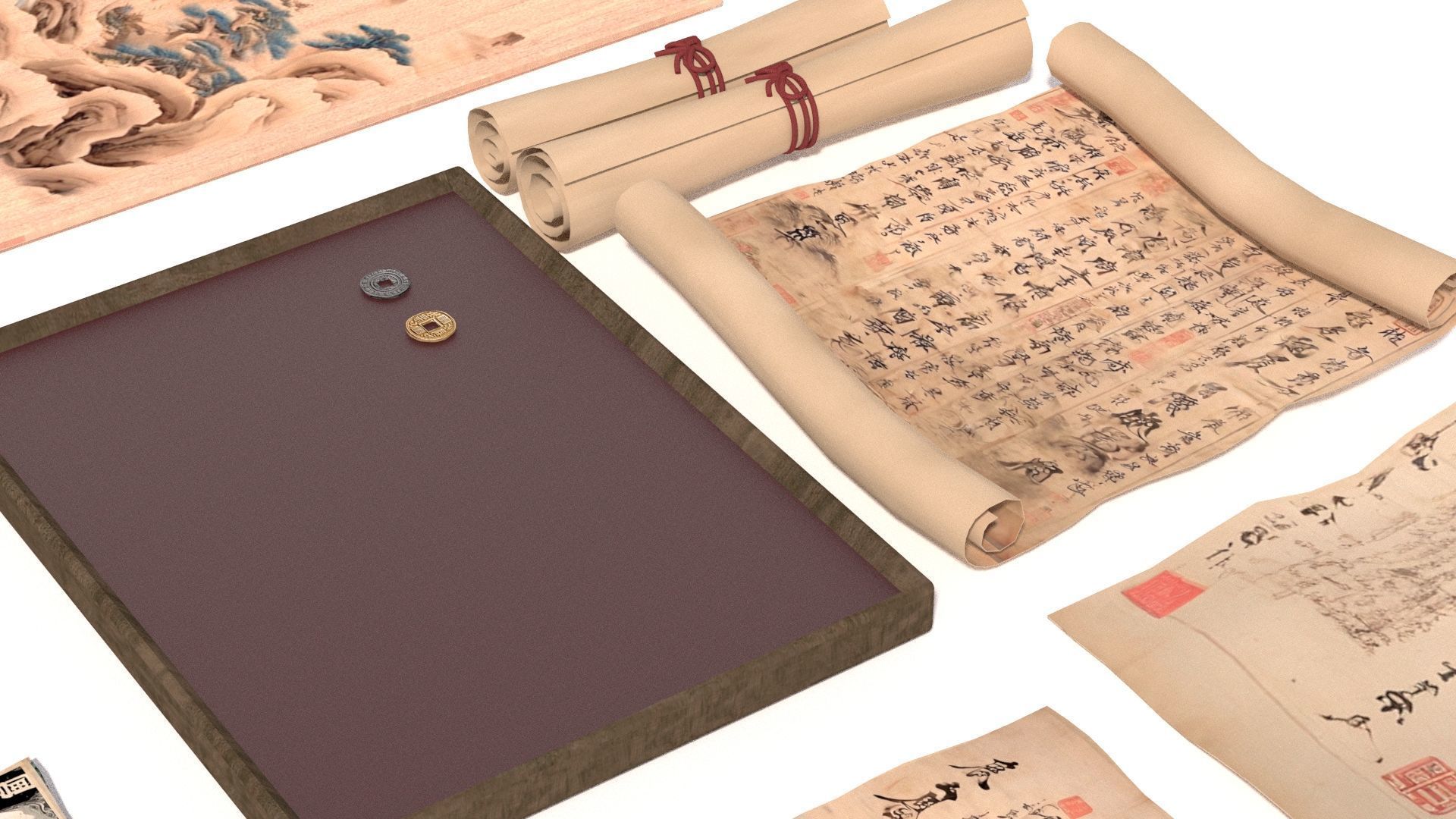 Chinese Museum Ancient Documents and Money 3D model_6