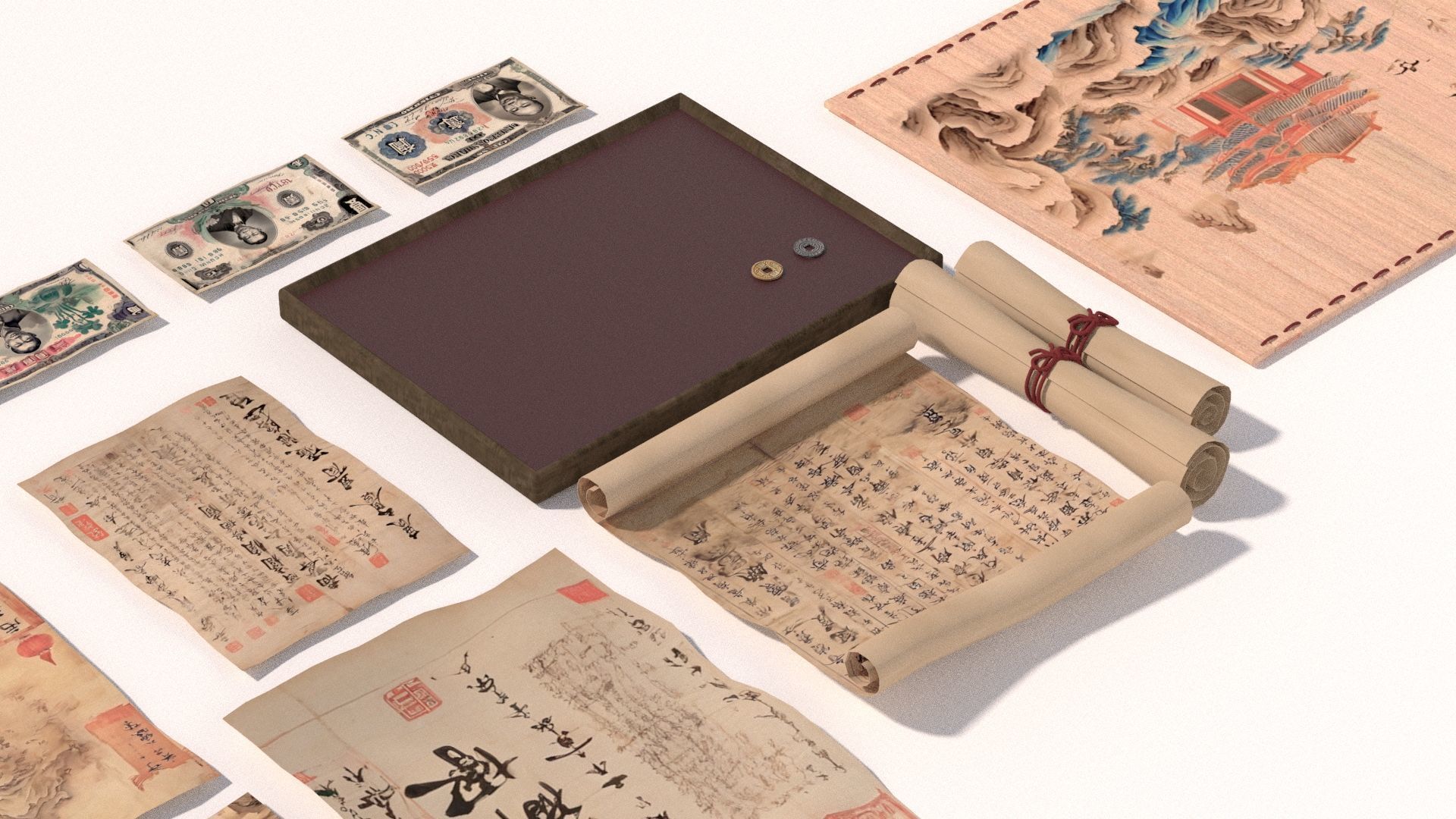 Chinese Museum Ancient Documents and Money 3D model_9