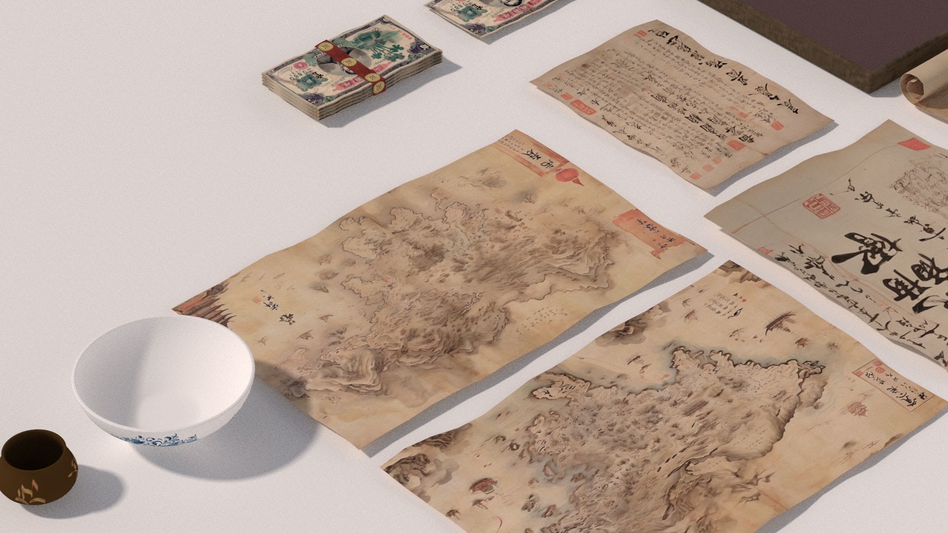 Chinese Museum Ancient Documents and Money 3D model_8