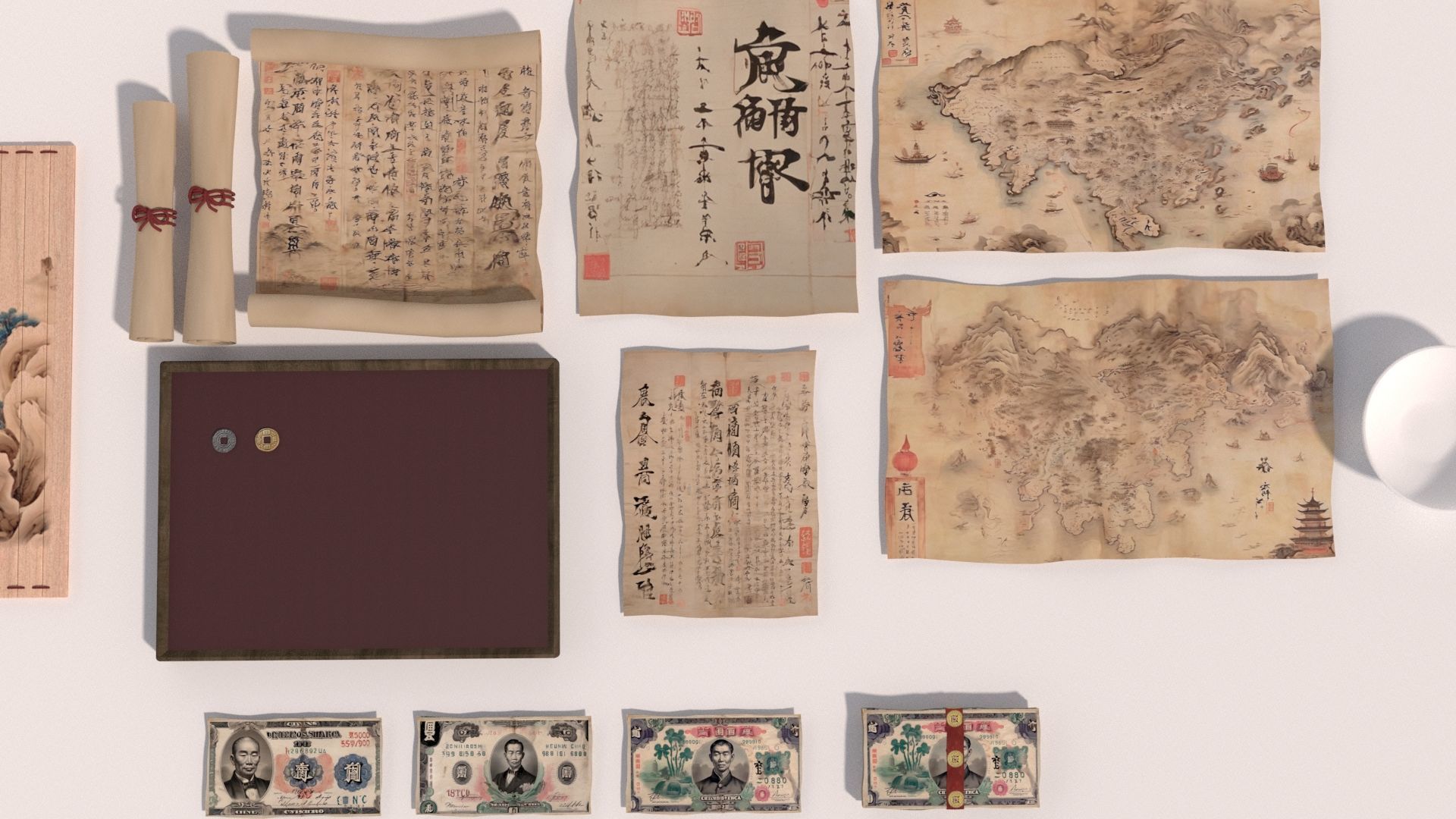 Chinese Museum Ancient Documents and Money 3D model_3