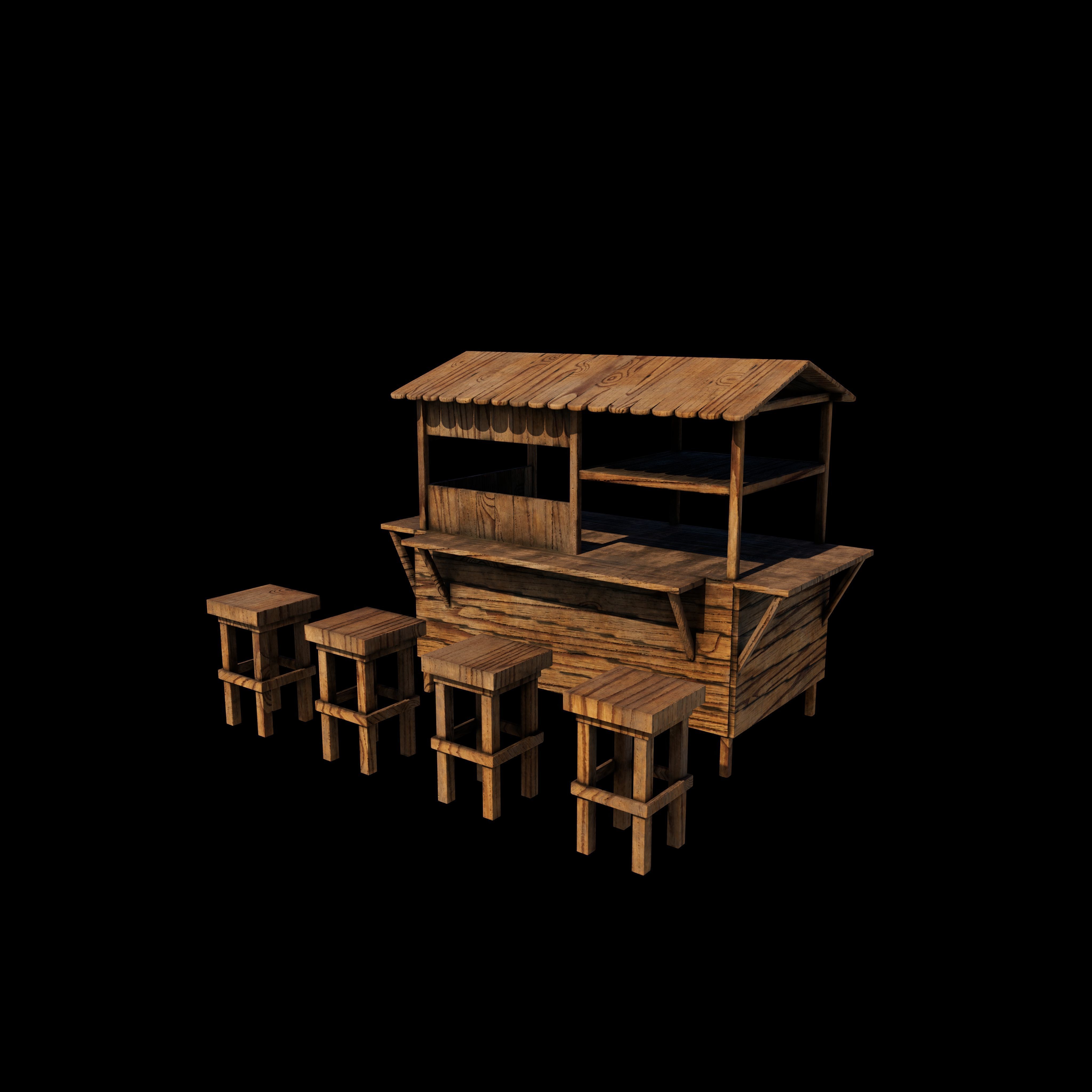 Wooden Cart with Canopy 3D model_3