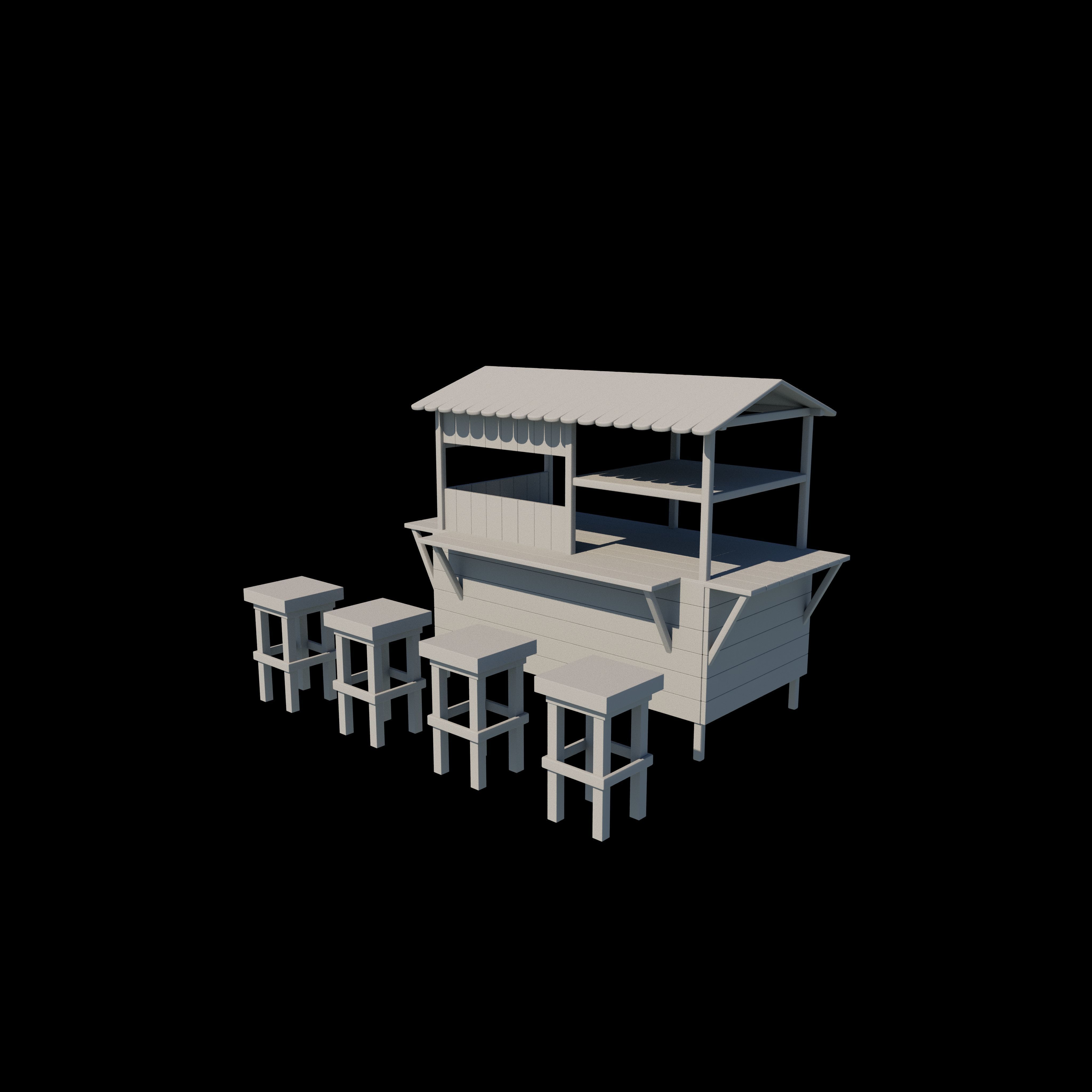 Wooden Cart with Canopy 3D model_12