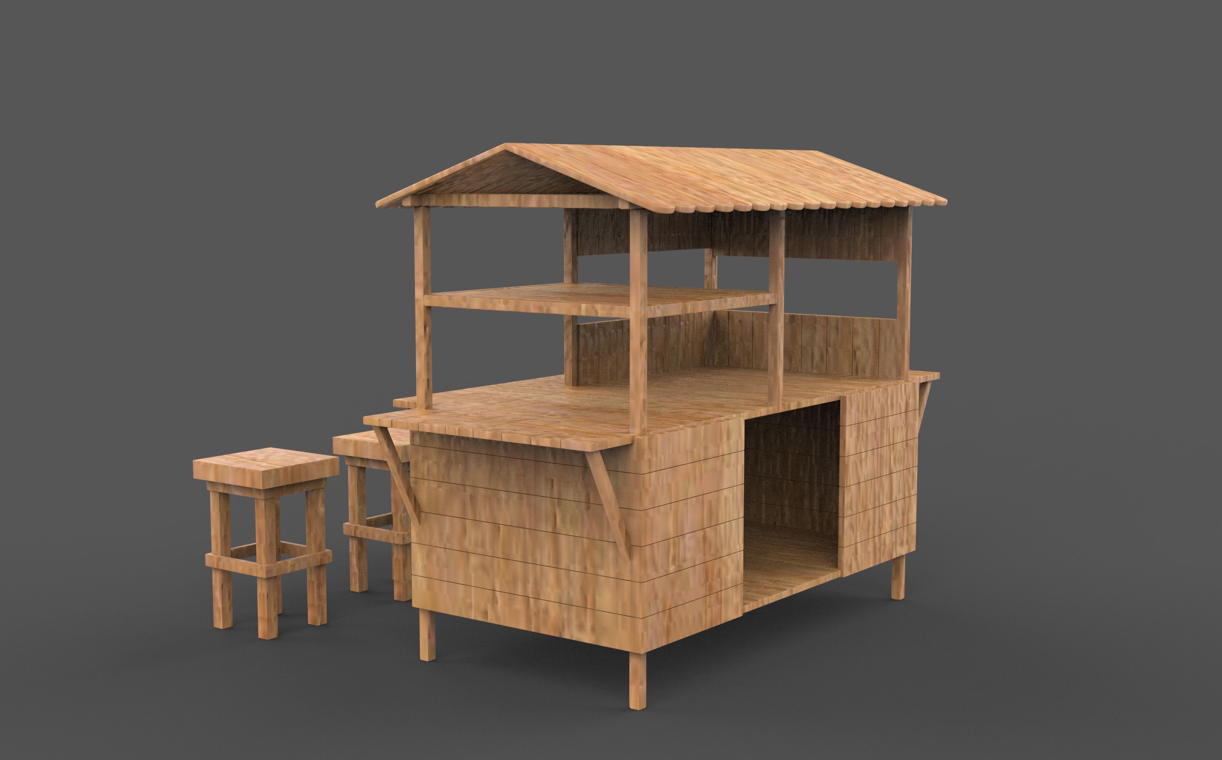 Wooden Cart with Canopy 3D model_6