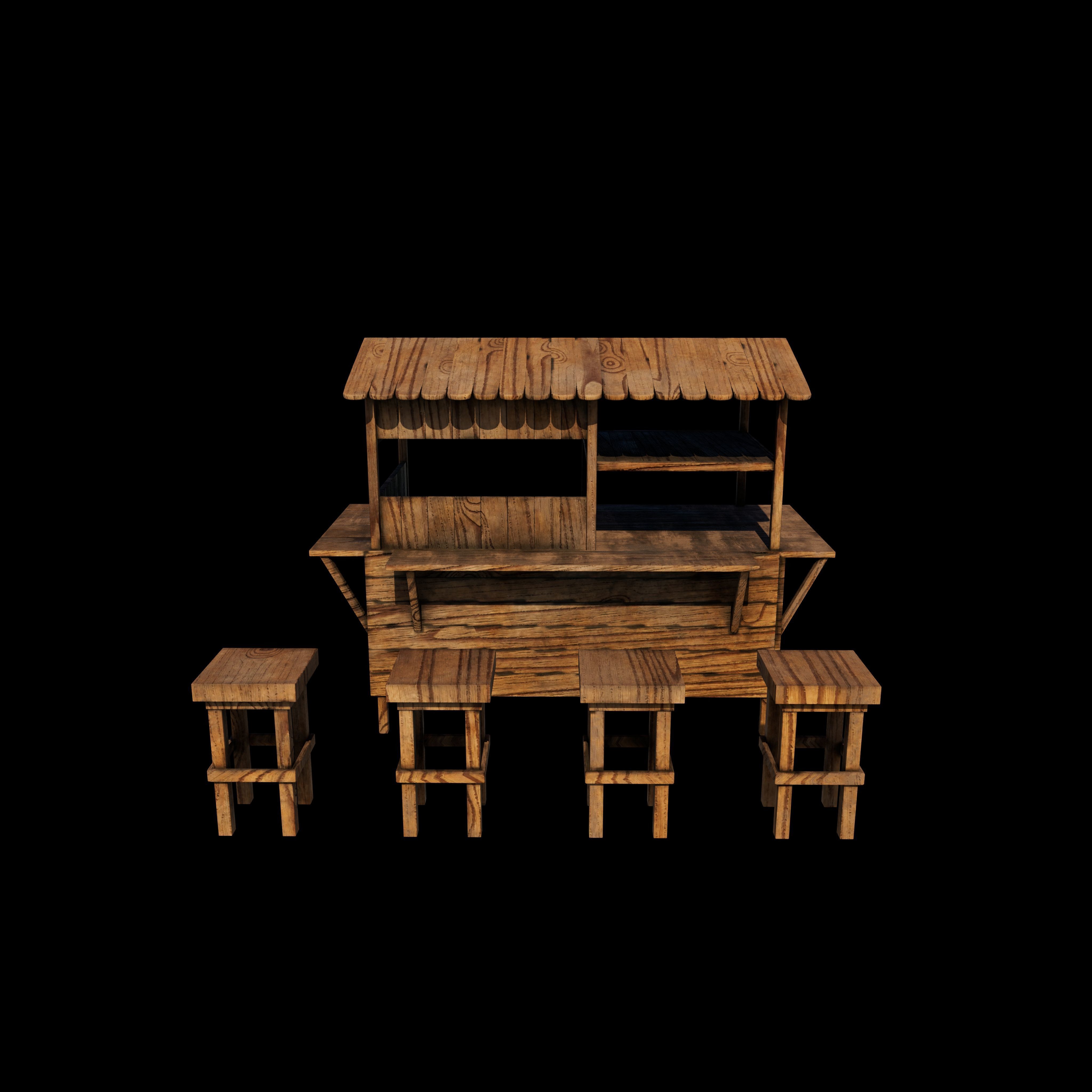 Wooden Cart with Canopy 3D model_5
