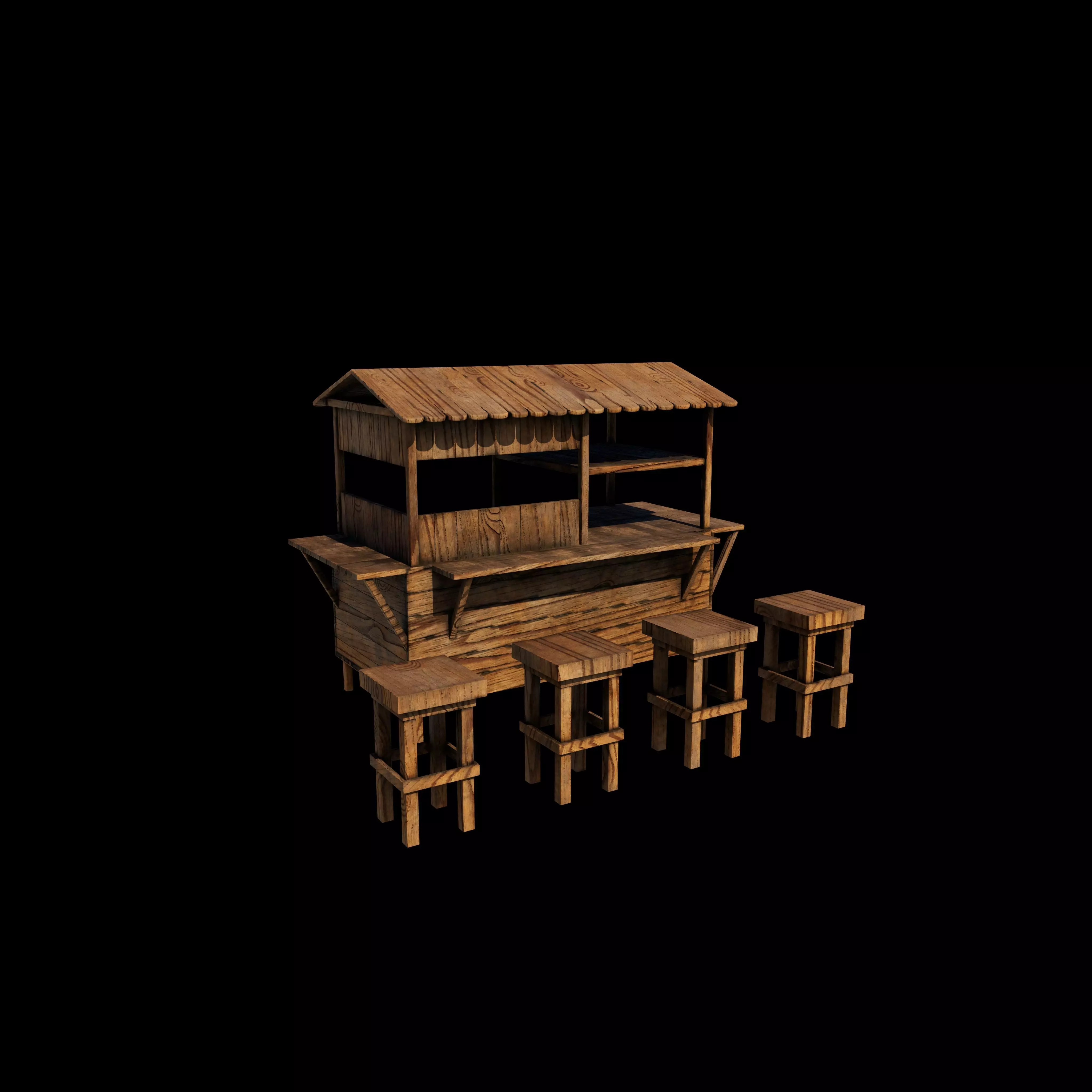 Wooden Cart with Canopy 3D model_0