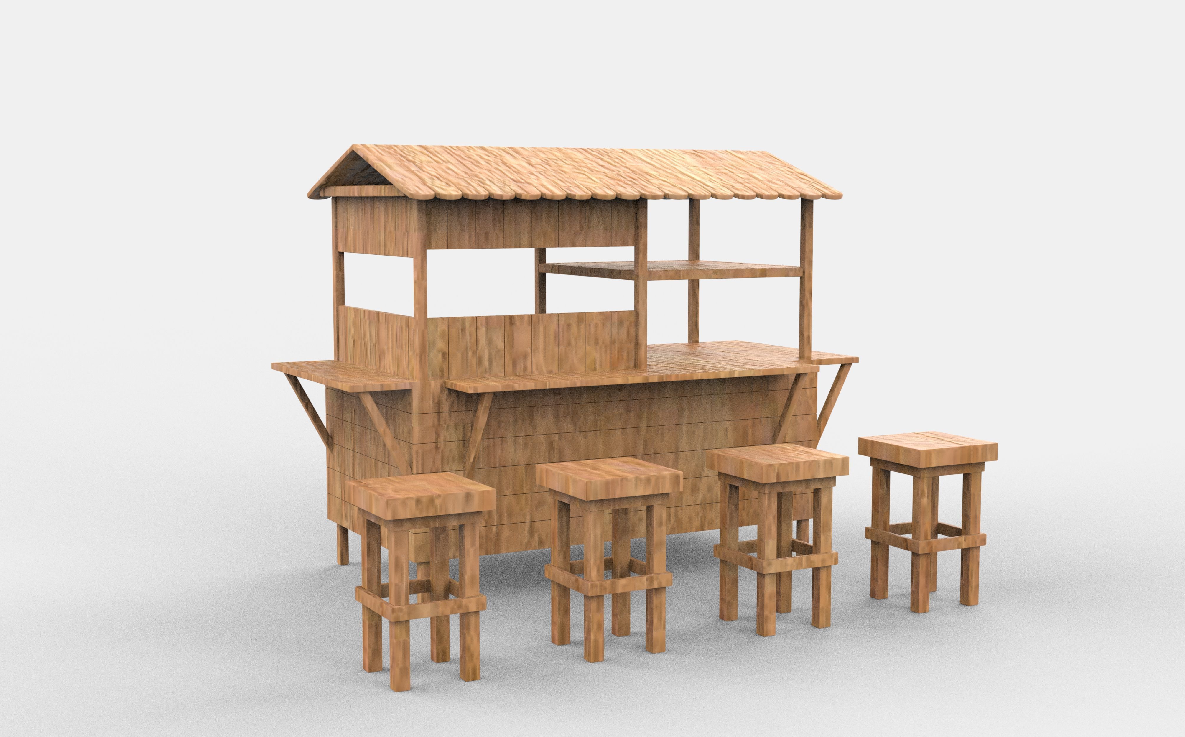 Wooden Cart with Canopy 3D model_2