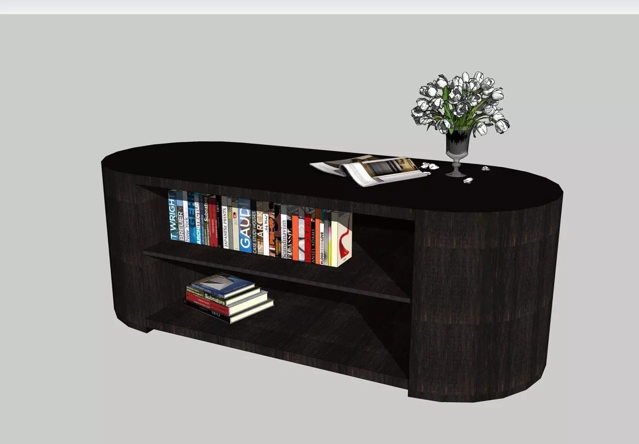 Elegant oval coffee table Low-poly 3D model_0