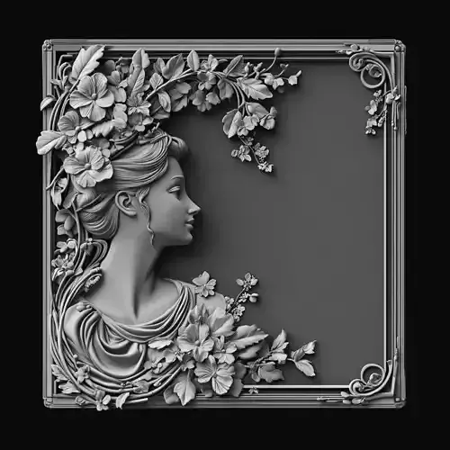 Whispers of Grace  Floral Woman Relief with Elegant Frame
