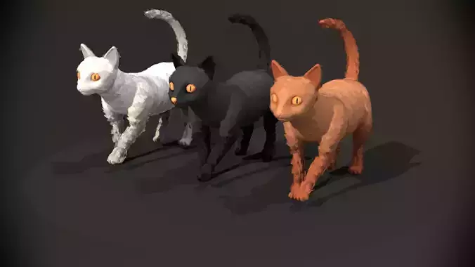 Paint Poly - Cats - Rigged and Animated Low-poly 3D model