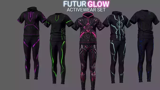 5 Future Glow Activewear Set 3D model 5 Future Glow Activewear Set 3D model