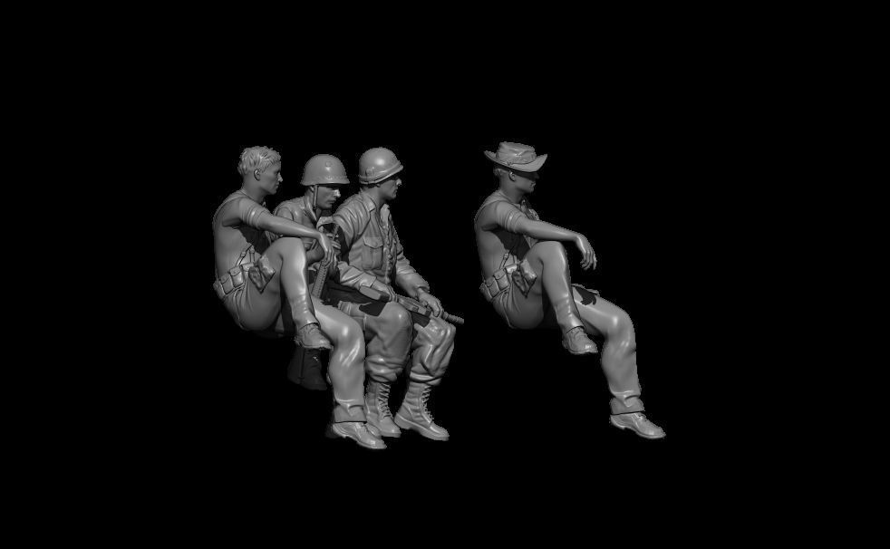 PACK OF 4 SITTING AMERICAN SOLDIERS VIETNAM 3D print model_1