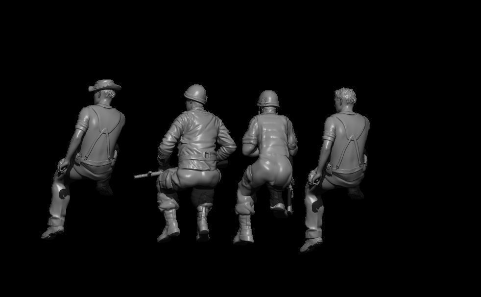 PACK OF 4 SITTING AMERICAN SOLDIERS VIETNAM 3D print model_2