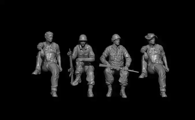 PACK OF 4 SITTING AMERICAN SOLDIERS VIETNAM 3D print model