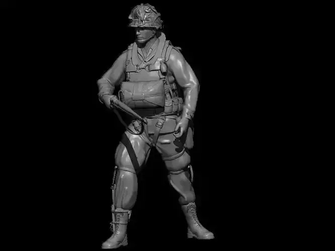 SOLDADO PARACAIDISTA EN POSE CON FUSIL 3D print model