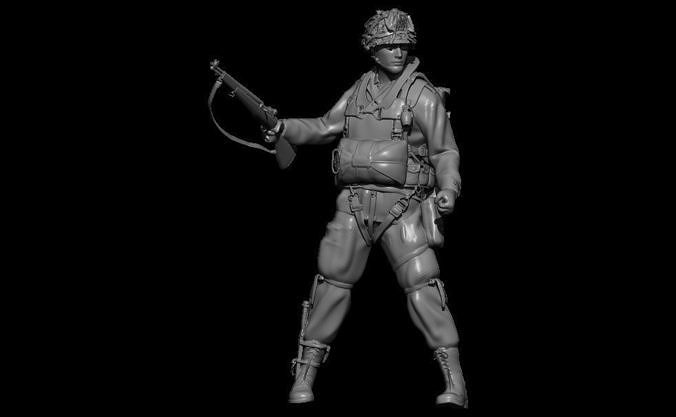 SOLDADO PARACAIDISTA AGARRANDO FUSIL 3D print model