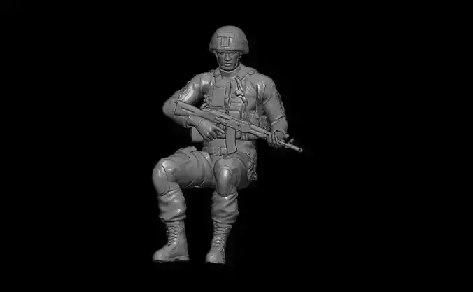 SOLDADO RUSO SENTADO AGARRANDO RIFLE 3D print model