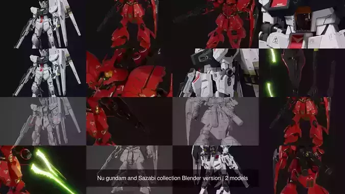 Nu gundam and Sazabi collection Blender version