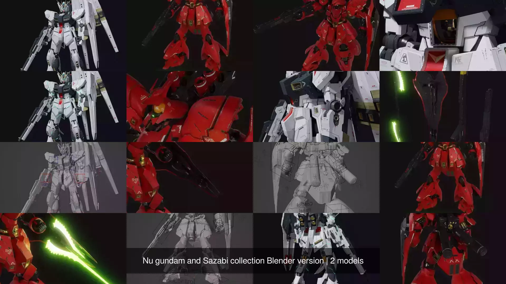 Nu gundam and Sazabi collection Blender version _1