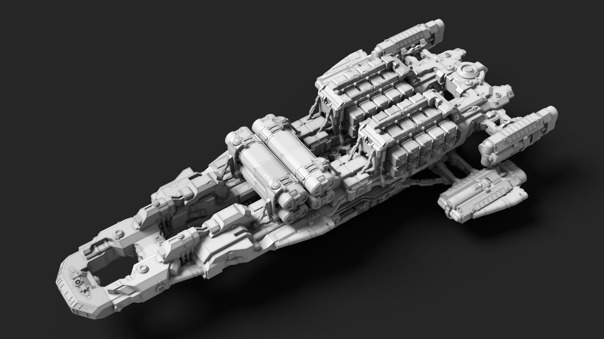 Cargo Spaceship Low-poly 3D model_3